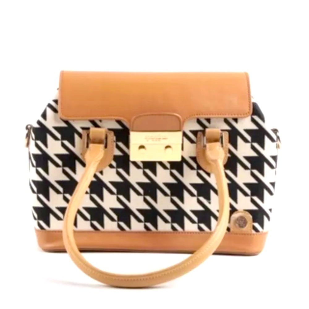 Spartina 449 Houndstooth Satchel Handbag Red Interior Stoddard